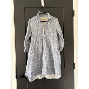 Anthropologie Isabella Sinclair Blue Polka Dot Chambray Cotton Shirtdress Size S
